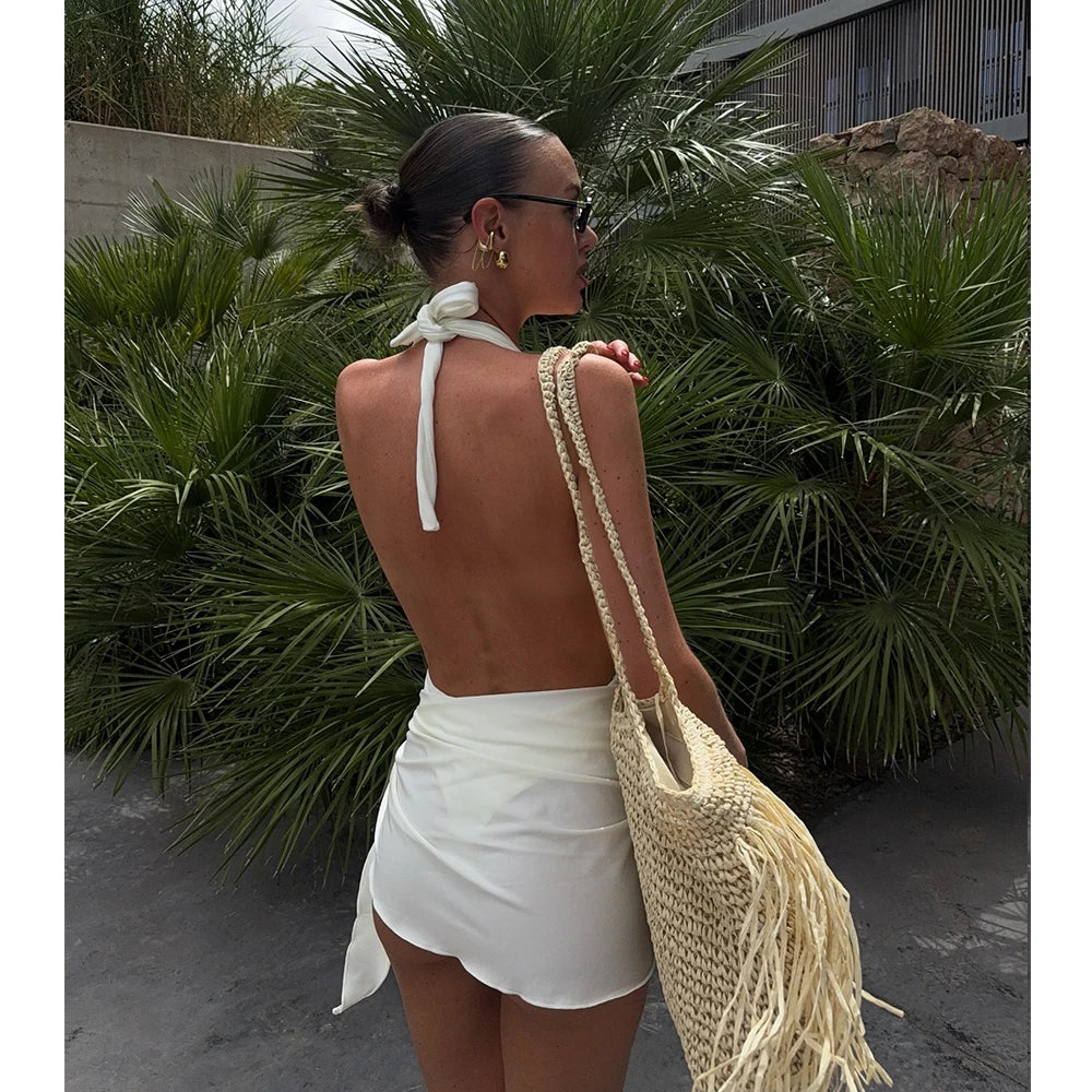 Sexy Micro Bikini 3-teilig – Halter Neck Biquini mit Mini Sarong Rock für Damen